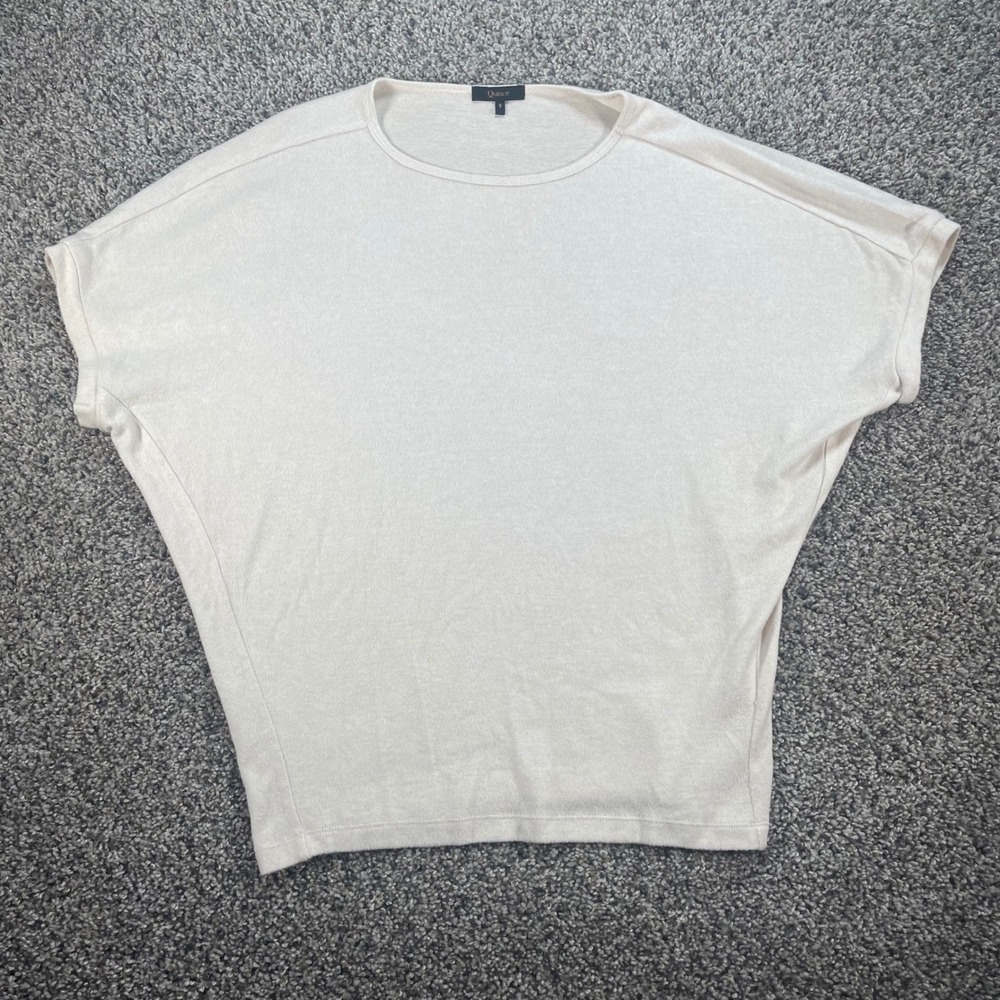 Quince Women's Small Cashmere Blend Short Sleeve Cream Batwing Knit Top Crewneck
